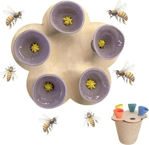 Super Idee Insektentränke Wassertränke für Insekten Bienentränke Wasserstelle Hummeln Landeplatz 5 kleine Blumen und Scheiben Holzblumen (Lila) von Super Idee