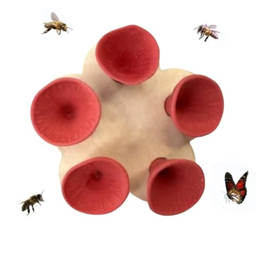 Super Idee Insektentränke Wassertränke für Insekten Bienentränke Wasserstelle Hummeln Landeplatz 5 kleine Blumen und Scheiben Holzblumen (Rot) von Super Idee