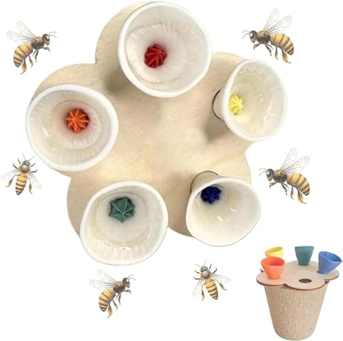 Super Idee Insektentränke Wassertränke für Insekten Bienentränke Wasserstelle Hummeln Landeplatz 5 kleine Blumen und Scheiben Holzblumen (Weiß) von Super Idee