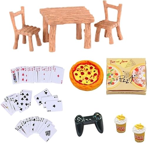 Super Idee Miniatur Wichtel Zubehör Weihnachten Wichtel Tisch und Stühle Mini Pizza Mini Game Controller Mini Kartenspiel Set Mini Popcorn Becher Miniatur Puppenhaus Wichtel Zubehör von Super Idee