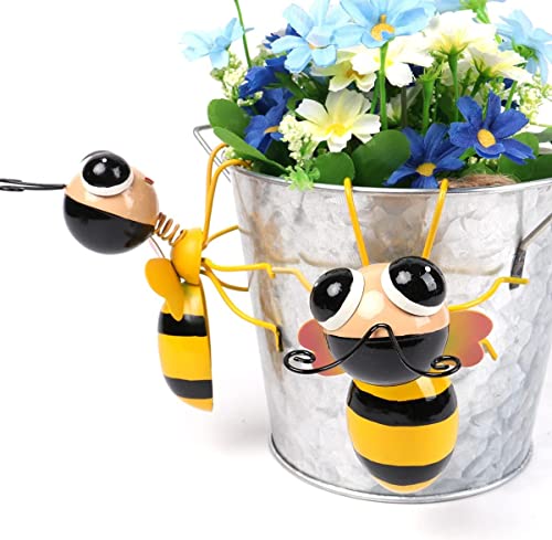 Super Idee Set mit 2 niedlichen hängende Bienen aus Metall leuchtende Farben Gartendeko für Blumentopf Pflanzgefäß Pflanzkübel Pflanzkorb Kräutertopf Blumenkübel Gartentöpfe Pflanztopf (Gelb) von Super Idee