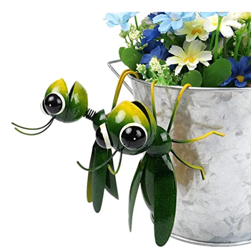 Super Idee Set mit 2 niedlichen hängende Heuschrecken aus Metall leuchtende Farben Gartendeko für Blumentopf Übertöpfe Blumenkasten Geländertopf Blumentopf Blumenkübel Terrassenteich (Grün) von Super Idee