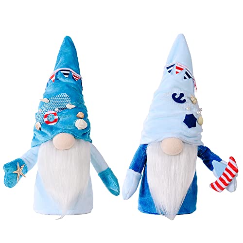 Super Idee Stehende Maritime Wichtel Maritime Dekoration Blau Nautischer Süßer Zwerg mit Muscheln Nordsee Deko im Wohnzimmer zum Geburtstag Kommunion Taufe Hochzeit (Hellblau+Dunkelblau) von Super Idee