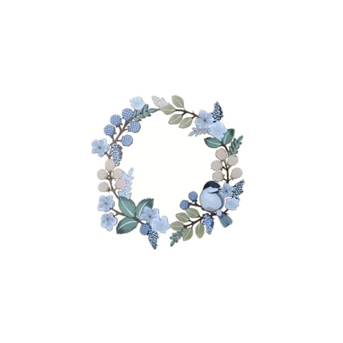 Super Idee Türkranz Deko Haustür 30CM Türschmuck Ganzjährig aus Metall Türdeko Dekokranz mit Vögeln Blumen Blätter Frühlingsdeko Hängedeko Fensterdeko (kühle Farben) von Super Idee