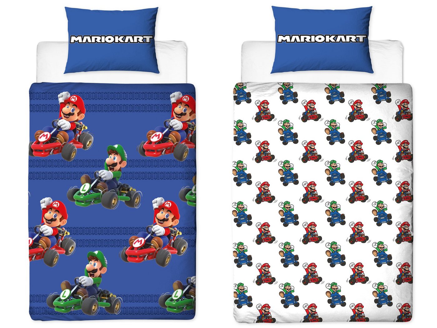 Bettwäsche Mariokart Mikrofaser Bettwäsche Set, Super Mario, Mikrofaser, 2 teilig, Bettdeckenbezug 135-140x200cm Kissenbezug 60x70 cm von Super Mario