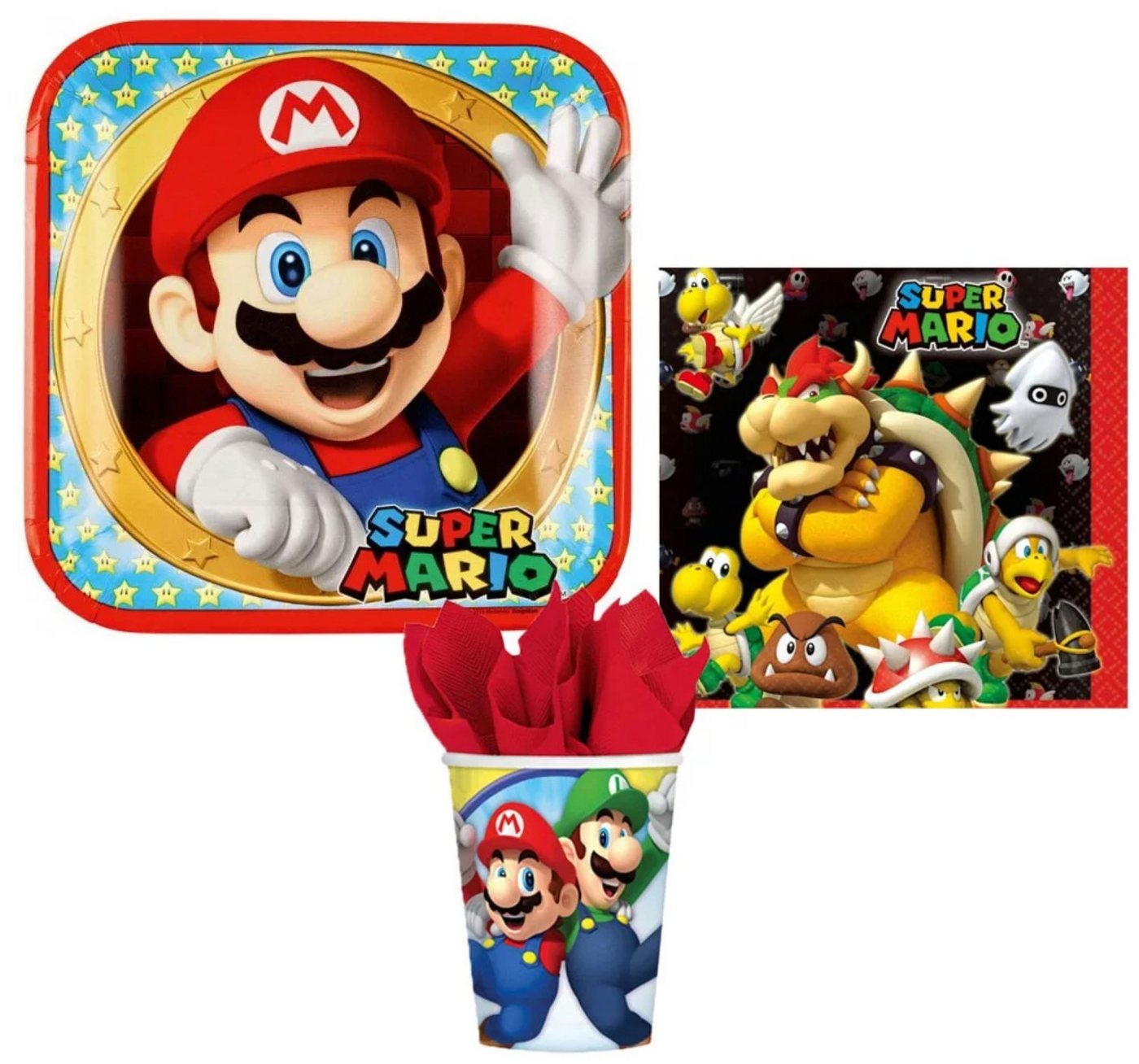 Super Mario Einweggeschirr-Set Super Mario Geburtstag Deko Set 36tlg. (36-tlg), 8 Personen, Geschirr Partyset Kinder Kindergeburtstag von Super Mario