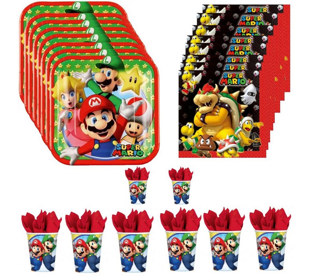 Super Mario Einweggeschirr-Set Super Mario Kinder Geburtstag Deko Set 36tlg. Partyset (36-tlg) von Super Mario