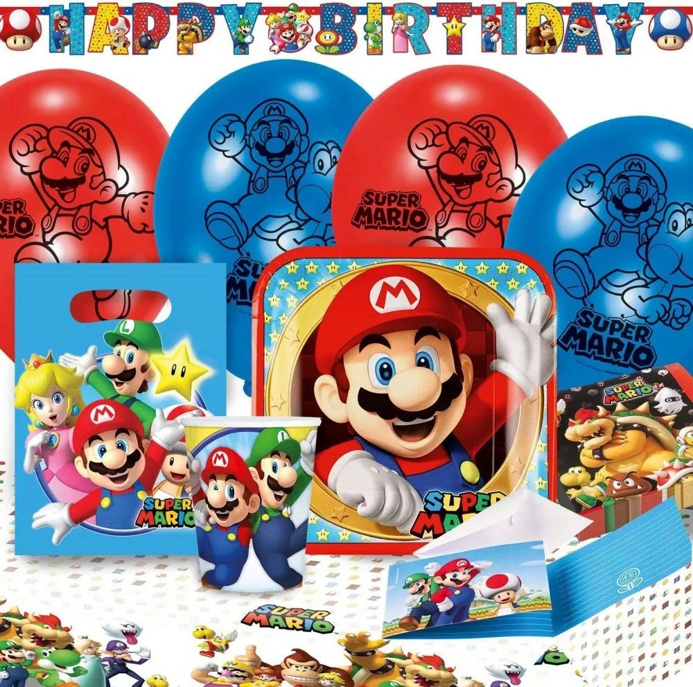 Super Mario Einweggeschirr-Set Super Mario XL Geburtstag Deko Set 60tlg.Geschirr Kinder Partyset (60-tlg), 8 Personen, Pappe Papier von Super Mario