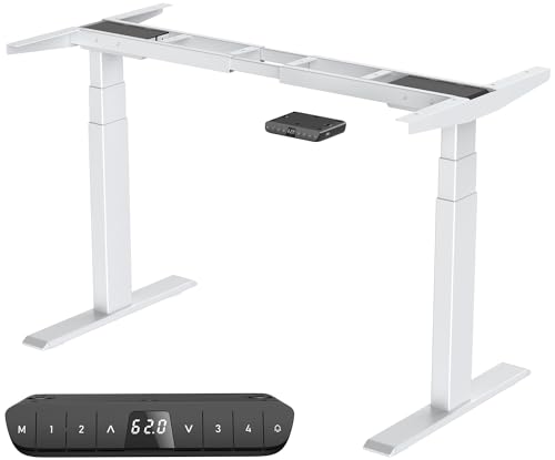 Super Solu Höhenverstellbarer Tisch Gestell mit 2 Motoren, Elektrisch Schreibtisch Belastbar bis 135 KG, 3-Fach-Teleskop, Tischgestell mit 4 Memory-Steuerung, Kollisionschutz Funktion (Weiß) von Super Solu