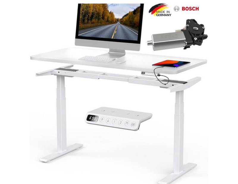 Super Solu Schreibtisch BOSCH Stark Dual-Motoren Elektrisch Höhenverstellbares Tischgestell (3-Fach-Teleskop Schwarz, 1-St., 2USB/ 2 Motoren /4 Memory ZR32Q-L-white), Antikollisionssystem von Super Solu