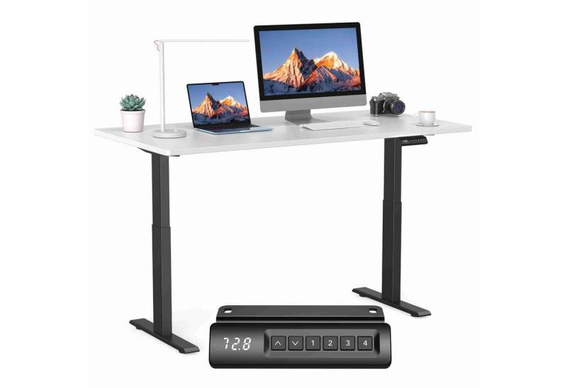 Super Solu Schreibtisch Elektrisch Höhenverstellbarer Schreibtisch mit Dualmotor (Weiß Tischgestell mit Weiß Tischplatte, 2-Fach-Teleskop, Tischplatte: 140(B)x70(T)cm), 4 Memory/ Antikollisionssystem/ Langes Sitzen Erinnerung von Super Solu