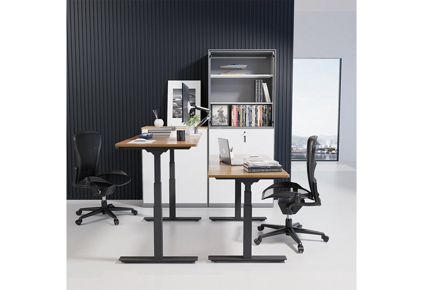 Super Solu Schreibtisch Elektrischer höhenverstellbarer Tischgestell 3-Fach-Teleskop (Dual-Motoren, 1-St., Schwarz 6B), Antikollisionssystem/ Softstart/-Stop/4 Memory-Steuerung von Super Solu