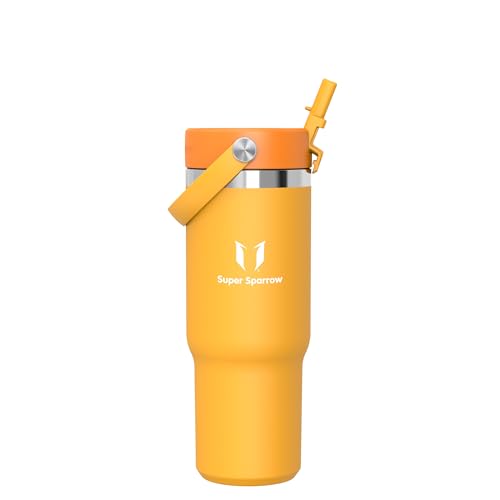 Sparrow Trinkflasche Edelstahl - Twistpath Thermosflasche mit Flex-Strohhalmdeckel - 900ml - BPA-frei Thermobecher & Auslaufsichere Thermoskanne - Kompatibel mit gängigen PKW-Getränkehaltern von Super Sparrow