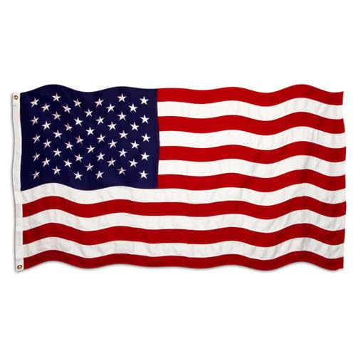 Super Tough Amerikanische Flagge aus gesponnenem Polyester, bestickte Sterne und genähte Streifen, strapazierfähiges, handelsübliches Material, Segeltuchkopf und Ösen, hergestellt in den USA Super Tough Amerikanische Flagge aus gesponnenem Polyester, bestickte Sterne und genähte Streifen, strapazierfähiges, handelsübliches Material, Segeltuchkopf und Ösen, hergestellt in den USA von Super Tough