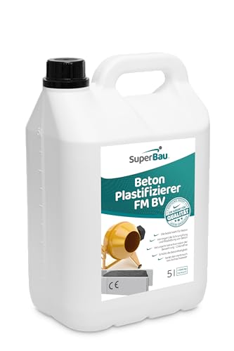 Superbau Beton Plastifizierer 5L, Betonverflüssiger & Fliessmittel, Zusatzmittel für Beton, Estrich, Mörtel & Zementkleber, Chlorfrei – keine Metallkorrosion, Betonzusatzmittel von SuperBau
