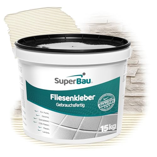 SuperBau Gebrauchsfertiger Kleber - Dispersionskleber für Fliesen - Flexmörtel Weiß für Terrakotta - Steinkleber - Fliesenkleber Flexibel für schwierige Untergründe Fliesenkleber Fertig 15 kg von SuperBau