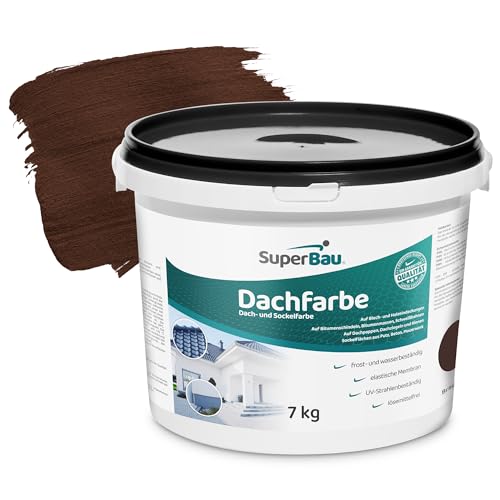 Superbau Dachfarbe Braun 7kg, Sockelfarbe WASSERDICHT, Fassadenfarbe für Außen, Dachbeschichtung für Blechdach, Bitumen, Dachpappe, Schindeln, Putz, Dachbeschichtungsfarbe von SuperBau