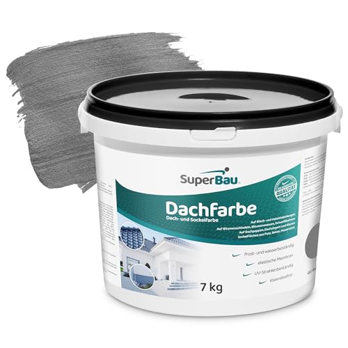 Superbau Dachfarbe Grau 7kg, Sockelfarbe WASSERDICHT, Fassadenfarbe für Außen, Dachbeschichtung für Blechdach, Bitumen, Dachpappe, Schindeln, Putz, Dachbeschichtungsfarbe von SuperBau