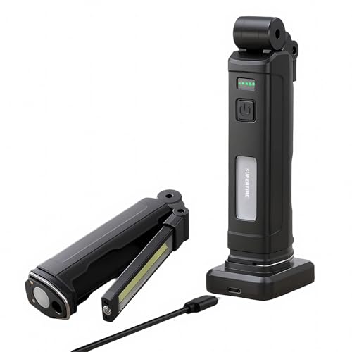SuperFire LED Arbeitsleuchte Wiederaufladbar, Werkstattlampe Taschenlampe COB Inspektionsleuchten Worklight,3 Dimmstufen, Handlampe mit Magnet und Haken für Auto-Inspektionslicht Notfall von SuperFire