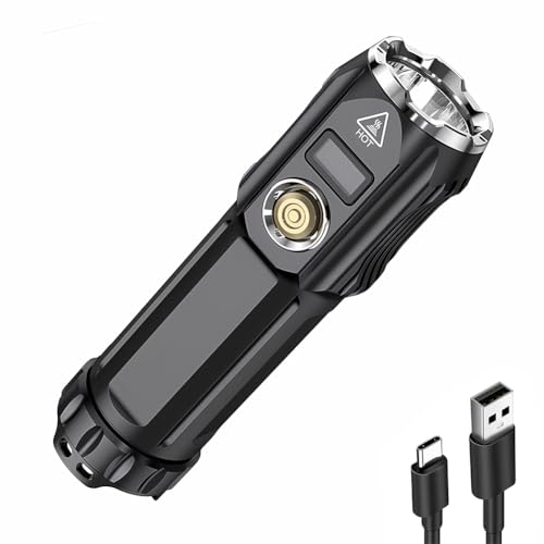 SuperFire 2000 Lumen LED Taschenlampe mit Powerbank & Digital display | 5200mAh USB-C Akku, IP44 Wasserdicht | 6 Helligkeitsstufen inkl. SOS/Strobe | Kompakt & Tragbar für Camping, Outdoor & Notfall von SuperFire