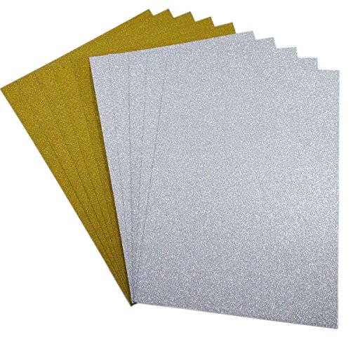 Misscrafts 10 Bögen Glitzerkartonpapier, A4, zum Basteln zu Weihnachten und Geburtstag, Einpackpapier, Bastelkarton Gold+Silver von Misscrafts