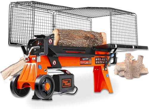 SuperHandy Holzspalter elektrisch, Brennholzspalter, Tragbar, 6T Ram System, 230V, 2200W Motor, horizontaler Fernstrahler mit Stahlkeil zum Spalten von Brennholz in der Forstwirtschaft von SuperHandy