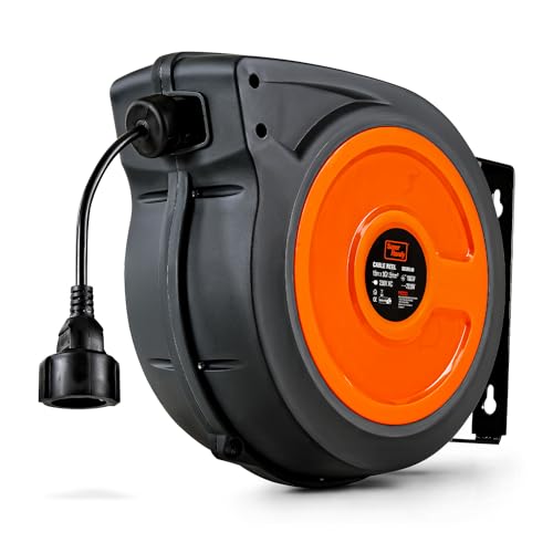 SuperHandy Kabeltrommel 1,5mm² × 15m Industrie Polypropylen Kabeltrommel für außen sehr robust 230V Automatische Kabeltrommel Aufgewickelt 1000W abgewickelt 2000W von SuperHandy