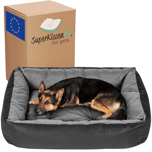 SuperKissen24. Hundebett Hundekorb Hundesofa Tierbett für Kleine, Mittlere und Grosse Hunde - Waschbar - Größe XL - Schwarz und Grau - Flachs von SuperKissen24.