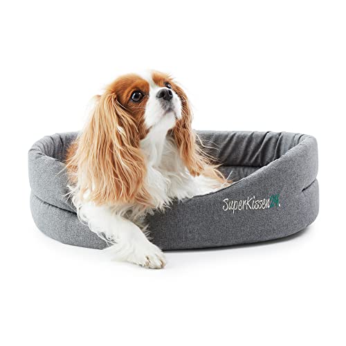 SuperKissen24. Hundebett für Kleine Mittel und Große Hunde oder Katze- Waschbar Hundekissen - Oeko-TEX-Zertifikat - Wasserdicht Hundesofa - Oval - 97 cm x 83 cm - Flachs Grau von SuperKissen24.