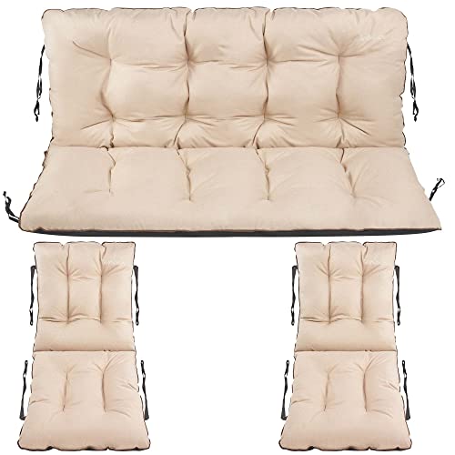 SuperKissen24. Sitzkissen Bankauflage für Gartenbank - Bankkissen Bankauflage 120x60x50 cm mit 2er 48x96 cm Stuhlkissen Set - Auflagen für Gartenmöbel Wetterfest - Outdoor und Indoor - Beige Leinen von SuperKissen24.