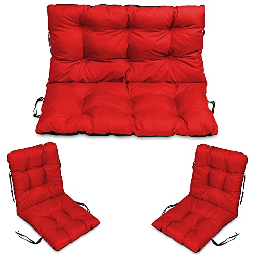 SuperKissen24. Sitzkissen Bankkissen Bankauflage - 100x50 cm und Rückenlehne 100x60 cm mit 2er 48x96 cm Stuhlkissen Set - Outdoor und Indoor - Rot von SuperKissen24.