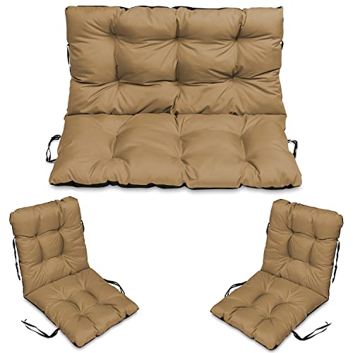 SuperKissen24. Sitzkissen Bankkissen Bankauflage - 120x50 cm und Rückenlehne 120x60 cm mit 2er 48x96 cm Stuhlkissen Set - Outdoor und Indoor - Beige von SuperKissen24.