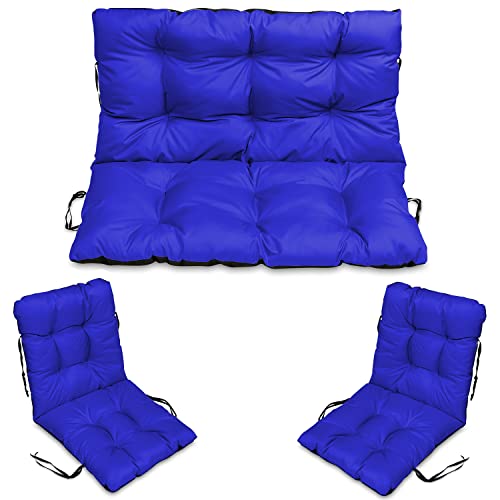 SuperKissen24. Sitzkissen Bankkissen Bankauflage - 120x50 cm und Rückenlehne 120x60 cm mit 2er 48x96 cm Stuhlkissen Set - Outdoor und Indoor - Blau von SuperKissen24.