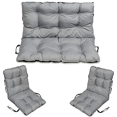 SuperKissen24. Sitzkissen Bankkissen Bankauflage - 180x50 cm und Rückenlehne 180x60 cm mit 2er 48x96 cm Stuhlkissen Set - Outdoor und Indoor - Grau von SuperKissen24.