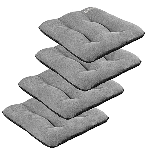 SuperKissen24. Stuhlkissen Outdoor - Sitzkissen für Stühle 4er Set 45x45 cm - Outdoor Kissen Wetterfest mit Füllung - Grau Leinen von SuperKissen24.