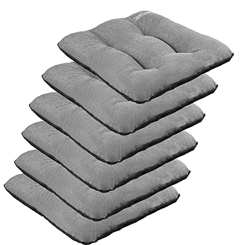 SuperKissen24. Stuhlkissen Outdoor - Sitzkissen für Stühle 6er Set 45x45 cm - Outdoor Kissen Wetterfest mit Füllung - Grau Leinen von SuperKissen24.