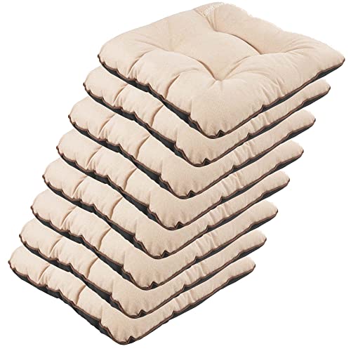 SuperKissen24. Stuhlkissen Outdoor - Sitzkissen für Stühle 8er Set 45x45 cm - Outdoor Kissen Wetterfest mit Füllung - Beige Leinen von SuperKissen24.