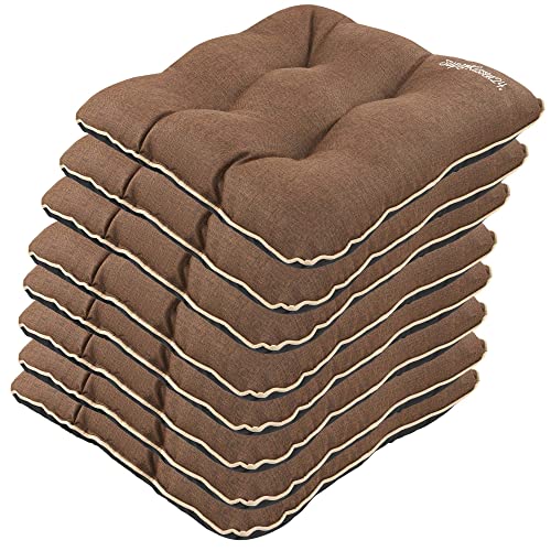 SuperKissen24. Stuhlkissen Outdoor - Sitzkissen für Stühle 8er Set 45x45 cm - Outdoor Kissen Wetterfest mit Füllung - Braun Leinen von SuperKissen24.