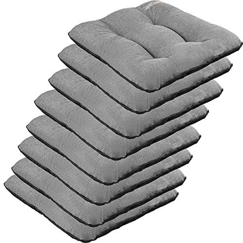 SuperKissen24. Stuhlkissen Outdoor - Sitzkissen für Stühle 8er Set 45x45 cm - Outdoor Kissen Wetterfest mit Füllung - Grau Leinen von SuperKissen24.