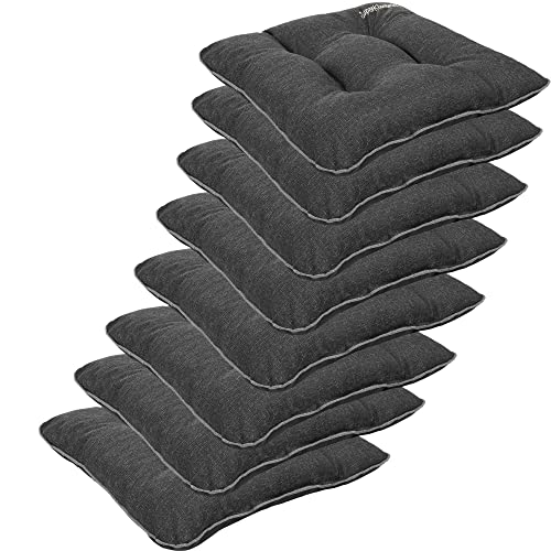 SuperKissen24. Stuhlkissen Outdoor - Sitzkissen für Stühle 8er Set 45x45 cm - Outdoor Kissen Wetterfest mit Füllung - Schwarz Leinen von SuperKissen24.