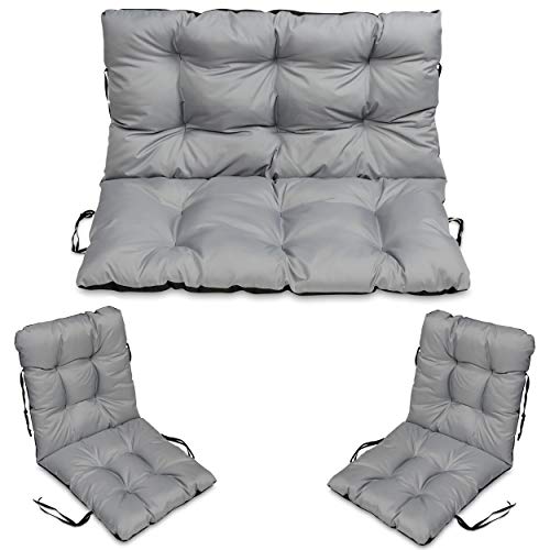 SuperKissen24. Sitzkissen Bankkissen Bankauflage - 100x50 cm und Rückenlehne 100x60 cm mit 2er 48x96 cm Stuhlkissen Set - Outdoor und Indoor - grau von SuperKissen24.