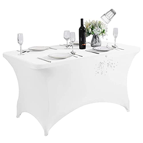 SuperO Wasserdichte Spandex-Tischdecke für 122 cm große Tische, universelle Passform, Stretch-Tischdecke für Party, Bankett, Hochzeit und Veranstaltungen, Weiß von SuperO