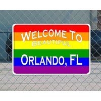 Rainbow Welcome To Orlando Fl Metall-Highway-Schild Glbt Road City State Gay Flagge von SuperSigns2