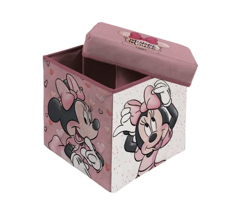 Superdiver Faltbare Aufbewahrungsbox mit Deckel, Offizielle Lizenz - Kinderhocker mit Aufbewahrungsfach - Spielzeug-Organisator für Jungen und Mädchen - Größe 31x31x31 cm (Minnie Maus) von Superdiver