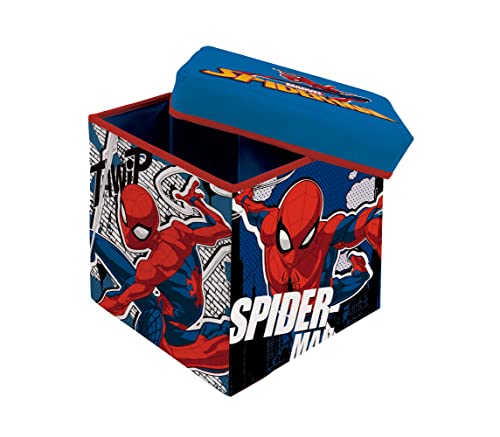 Superdiver Faltbare Aufbewahrungsbox mit Deckel, Offizielle Lizenz - Kinderhocker mit Aufbewahrungsfach - Spielzeug-Organisator für Jungen und Mädchen - Größe 31x31x31 cm (Spiderman) von Superdiver