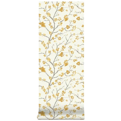 Superfresco Easy - Ushi - Floral - Ocker - Vliestapete - 10m x 52cm | Tapeten Wohnzimmer, Wandverkleidung | Einfach anzubringen und zu EntfernenGelb 1005 x 52 von Superfresco Easy