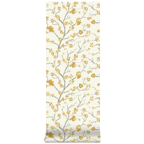 Superfresco Easy - Ushi - Floral - Ocker - Vliestapete - 10m x 52cm | Tapeten Wohnzimmer, Wandverkleidung | Einfach anzubringen und zu EntfernenGelb 1005 x 52 von Superfresco Easy