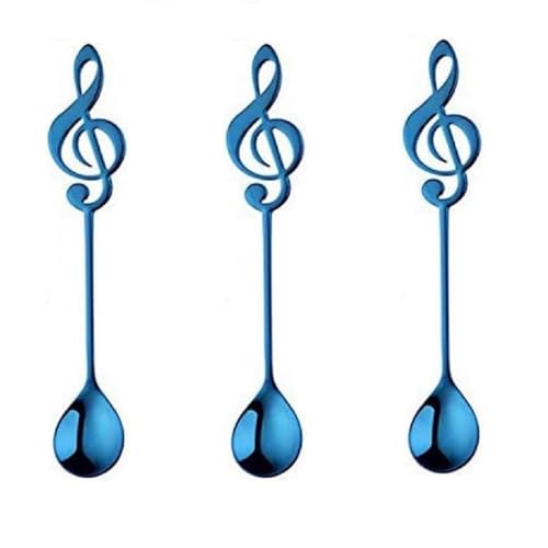 SuperglockT 3er Set Musiklöffel 15.5cm Edelstahl Löffel süße Musiknote Eislöffel Teelöffel rostfrei poliert Latte Macchiato Löffel Set Dessertlöffel Geschenk (Blau) von SuperglockT
