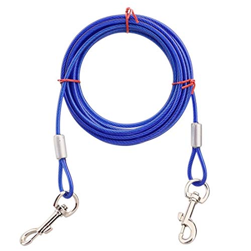 SuperglockT Edelstahl Hundeleine Doppelkopf Heavy Duty Kabelleine Hofleine Gartenleine Auslaufleine reißfeste Laufleine mit 360 Grad drehbar Karabiner für Hunde bis 35 KG (3-Meter, Blau) von SuperglockT