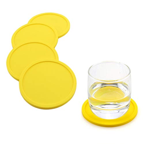 SuperglockT Glasuntersetzer aus Sillkon 10cm Runder Getränkeuntersetzer hitzebeständig Tischplattenschutz Untersetzer Für Alle Tische (Gelb, 4) von SuperglockT